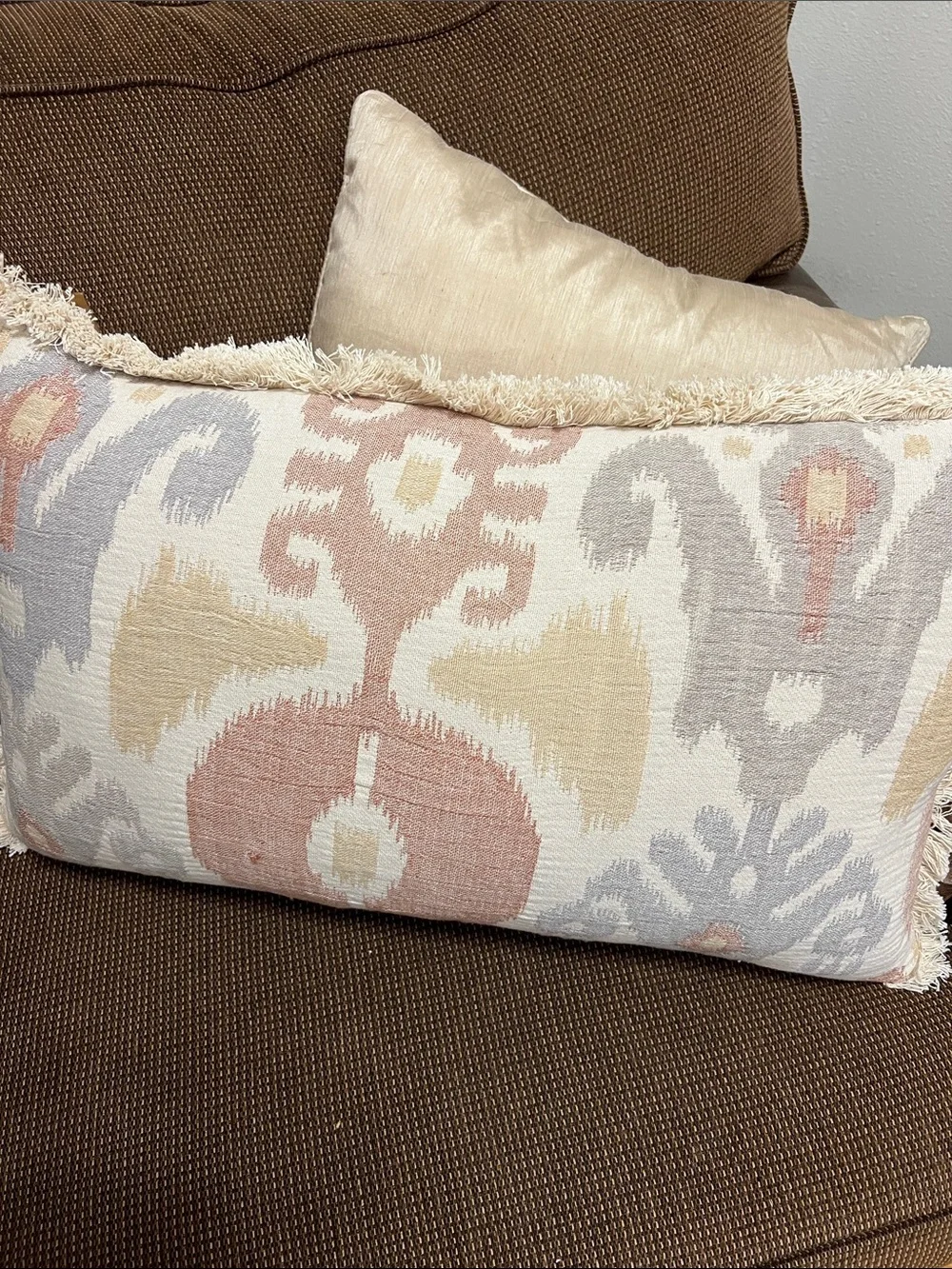 Ikat-Style Pillow by Devi Designs, feather & down insert, zipper closure 16 x 26